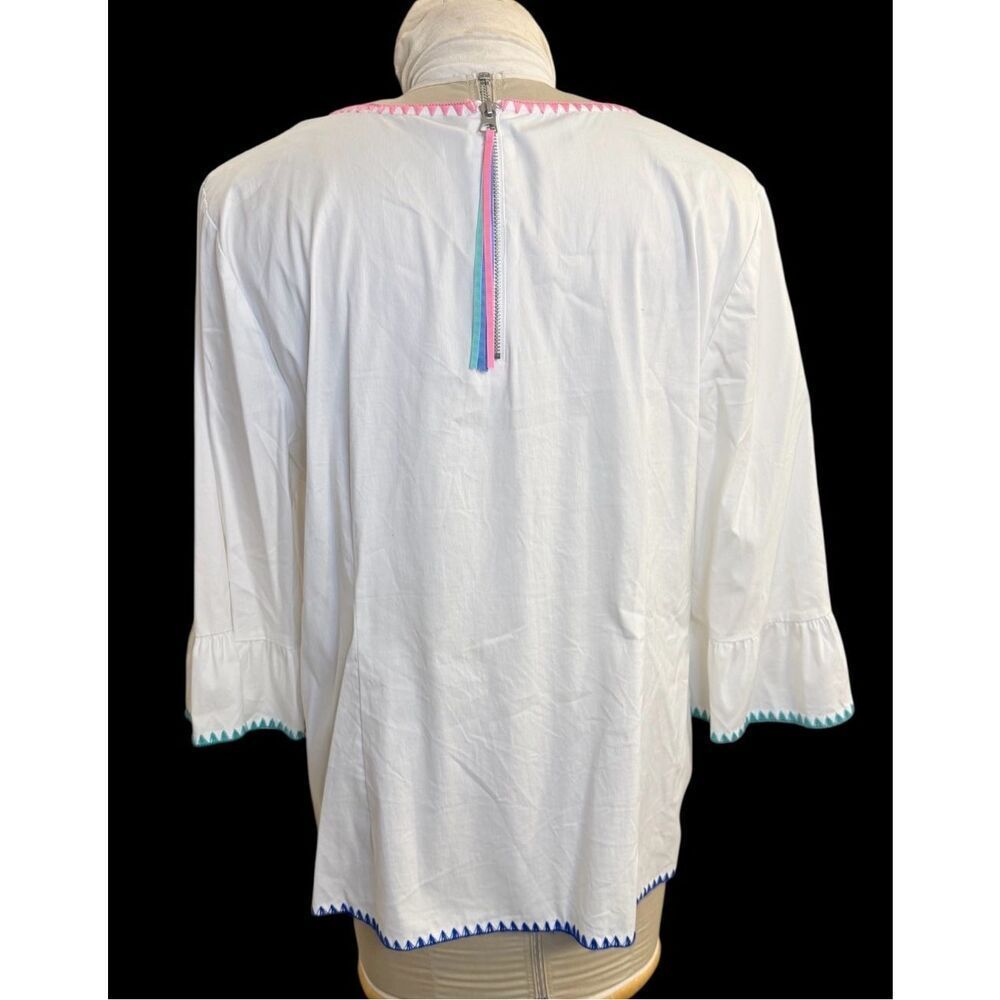 Talbots Womens White Colorful Embroidered Trim Flounce Sleeveless Top XL Spring - Picture 5 of 13
